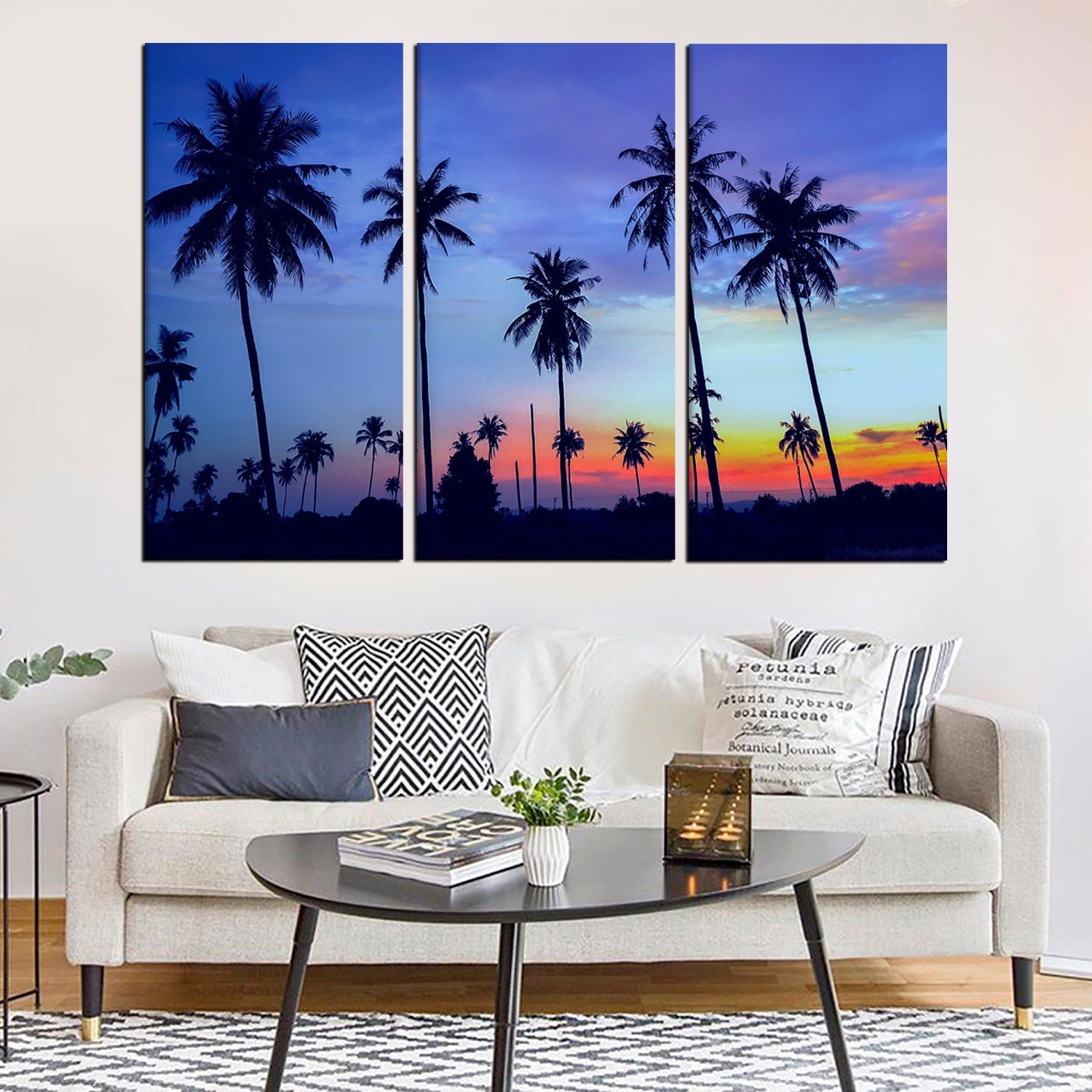 Palm Trees Wall Art Canvas - California Abstract Painting - Sunset