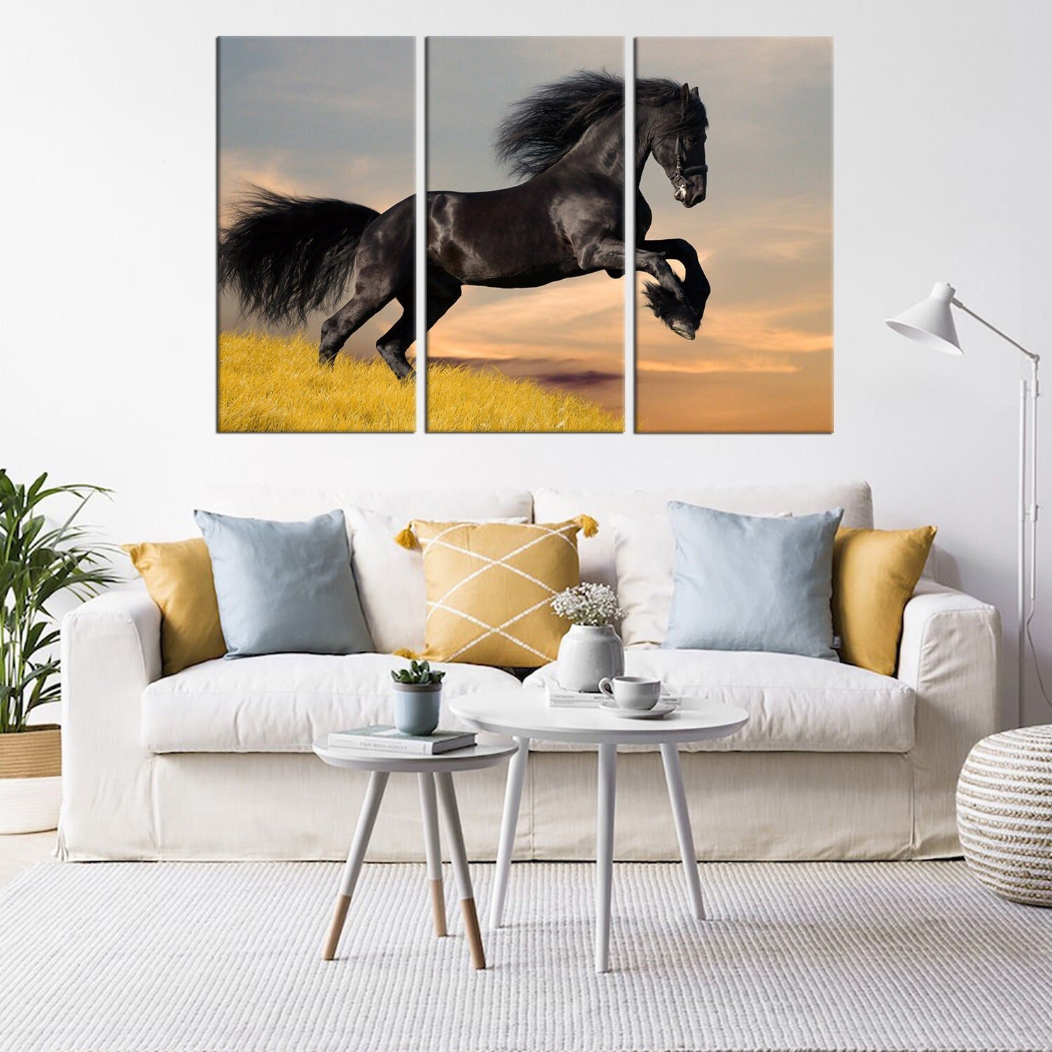 Black Horse Modern Wall Art - Animal Art Print Canvas - Dark Large ...
