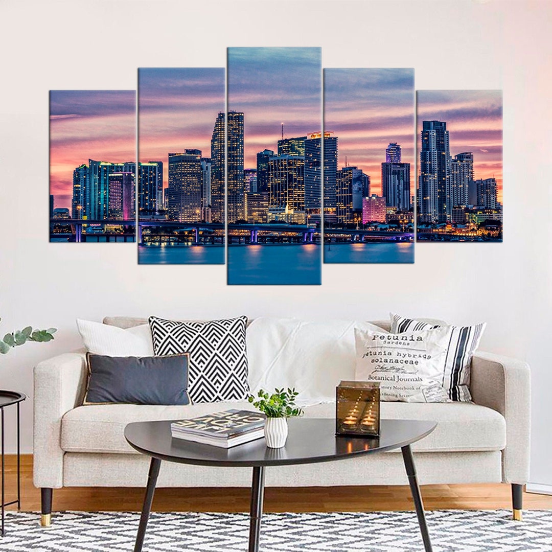 Miami Cityscape Canvas Set Panoramic City of Miami Picture - Etsy