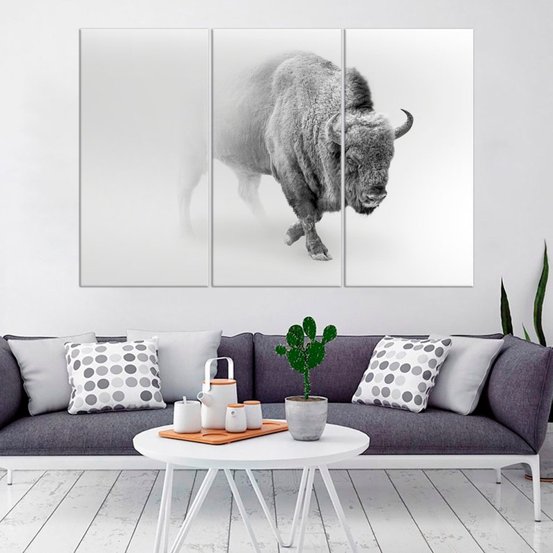 Bison print Black and White Animals wall art American Bison Etsy