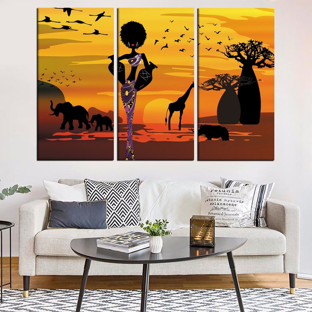 Savannah Safari Wall Art Canvas - African Curly Woman Large Print on ...