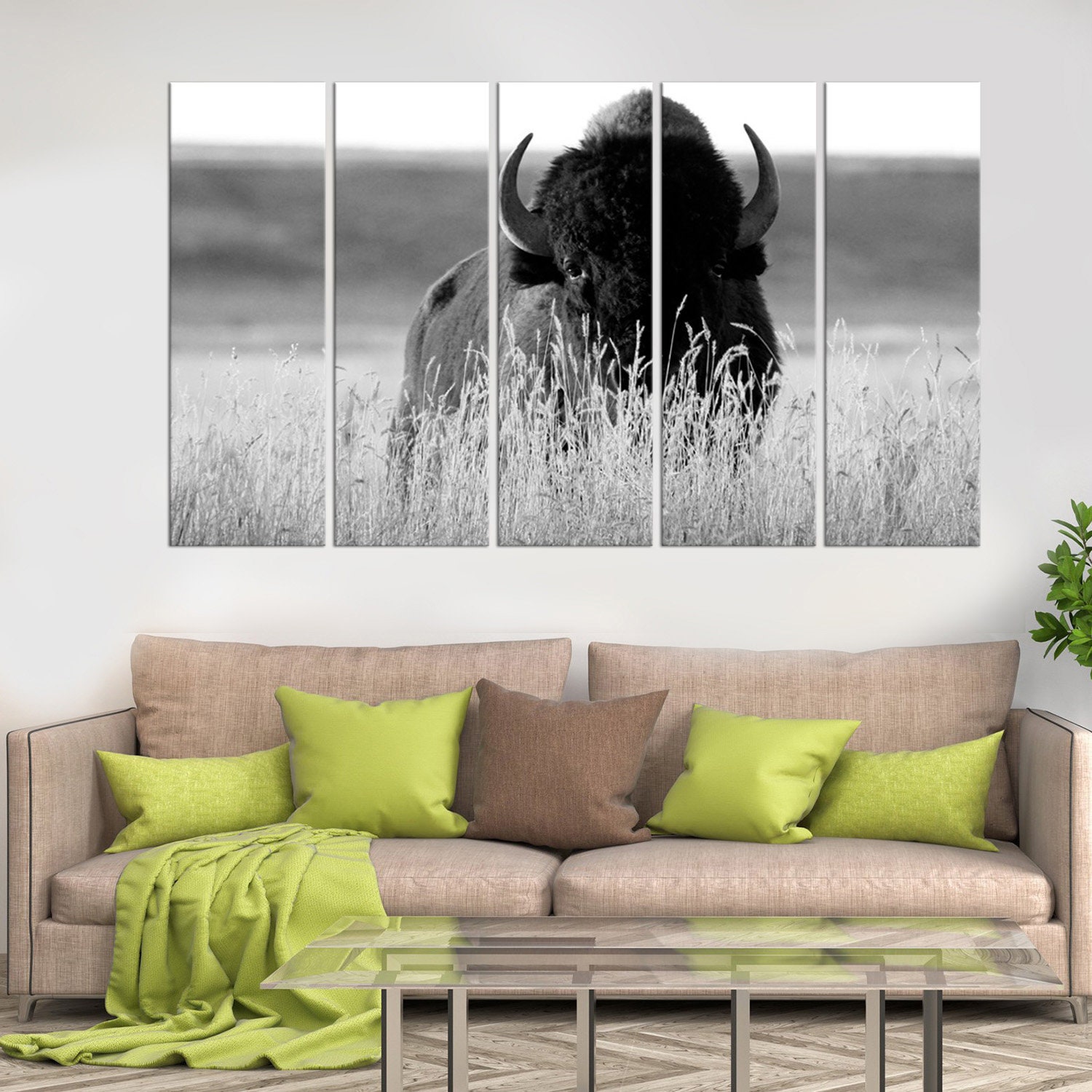 American Bison Canvas Print, Black and White Buffalo, Wild Animal Large ...