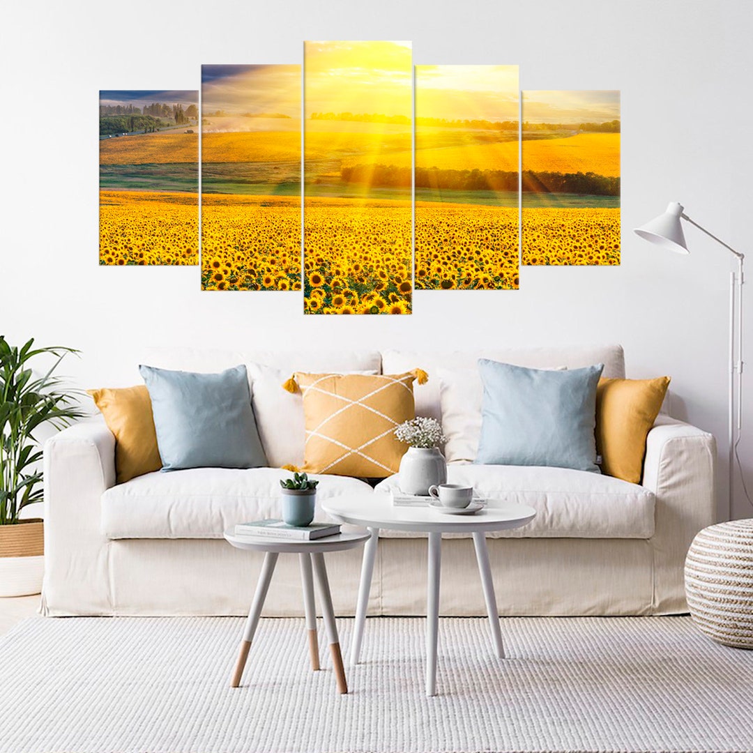Sunset Over the Sunflower Field Wall Art Decor Nature Landscape Canvas ...