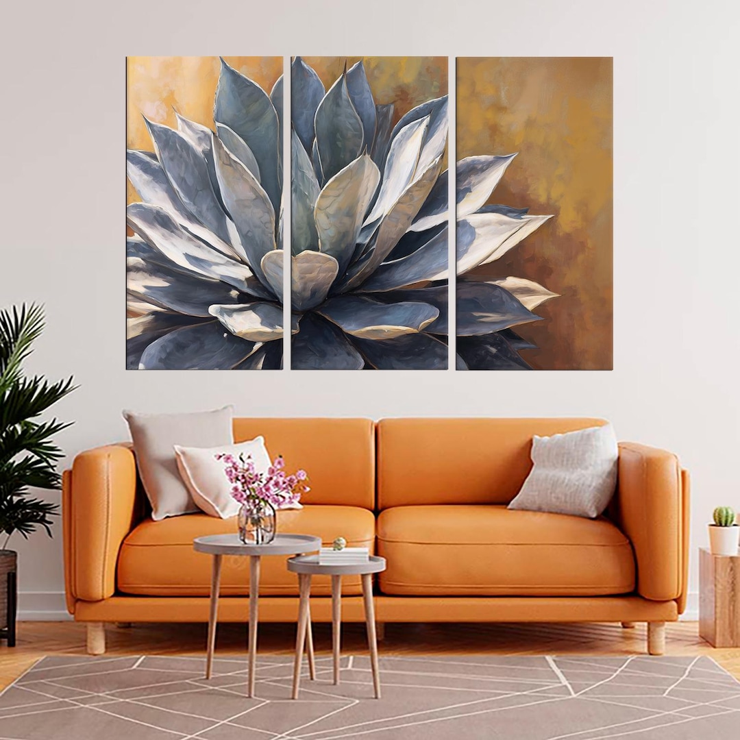 Blue Succulent Canvas, Botanical Wall Art, Agave Plant Print, Modern ...