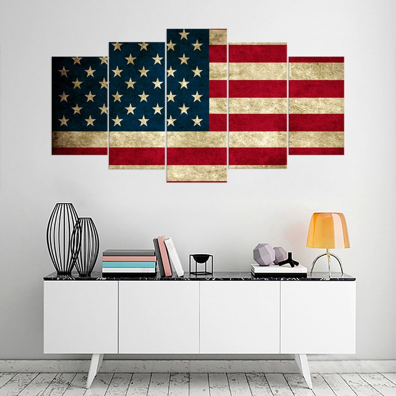 USA Grunge Flag Wall Art Canvas Set Large American Flag Canvas Etsy