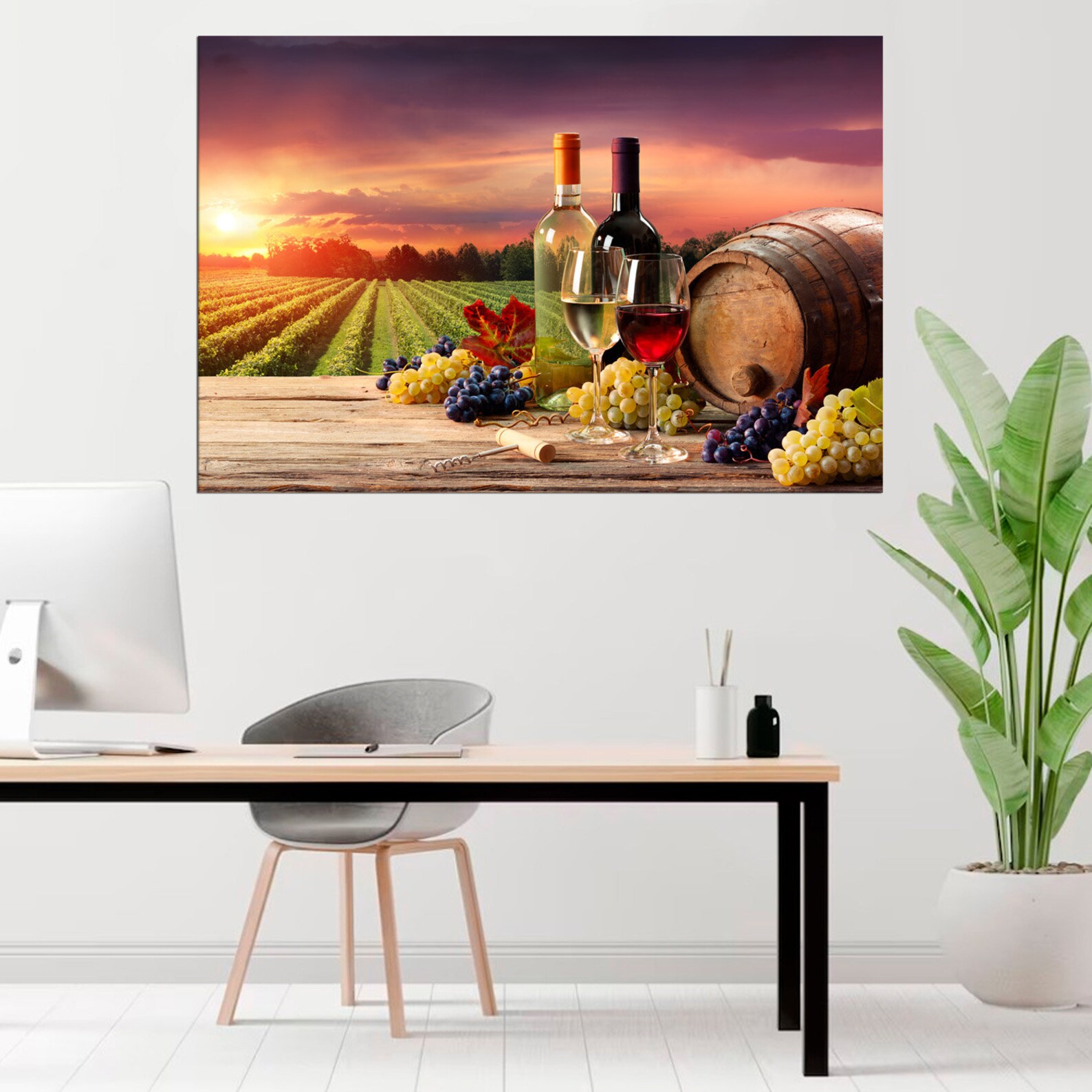 Wine Barrel Kitchen Wall Art - Wine Bottle Print on Canvas - Cafe ...