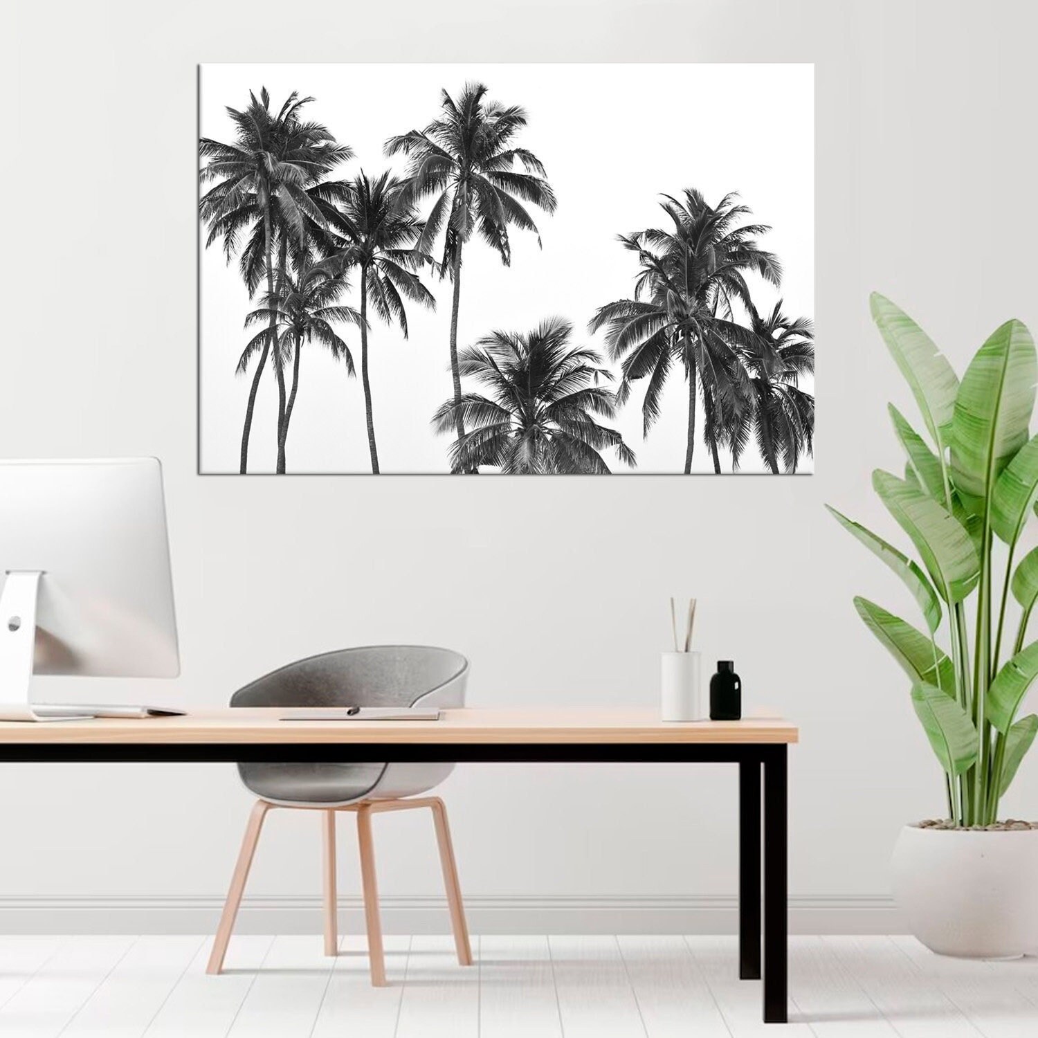 Palm Tree Canvas Wall Art, Black White Jungle Print on Canvas, Tropical ...