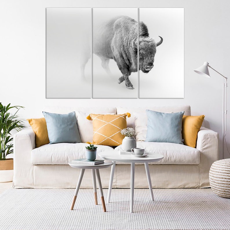 Bison print Black and White Animals wall art American Bison Etsy