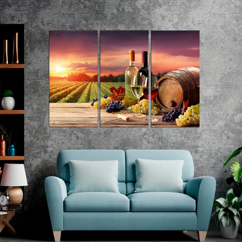 Wine Barrel Kitchen Wall Art Wine Bottle Print on Canvas Etsy