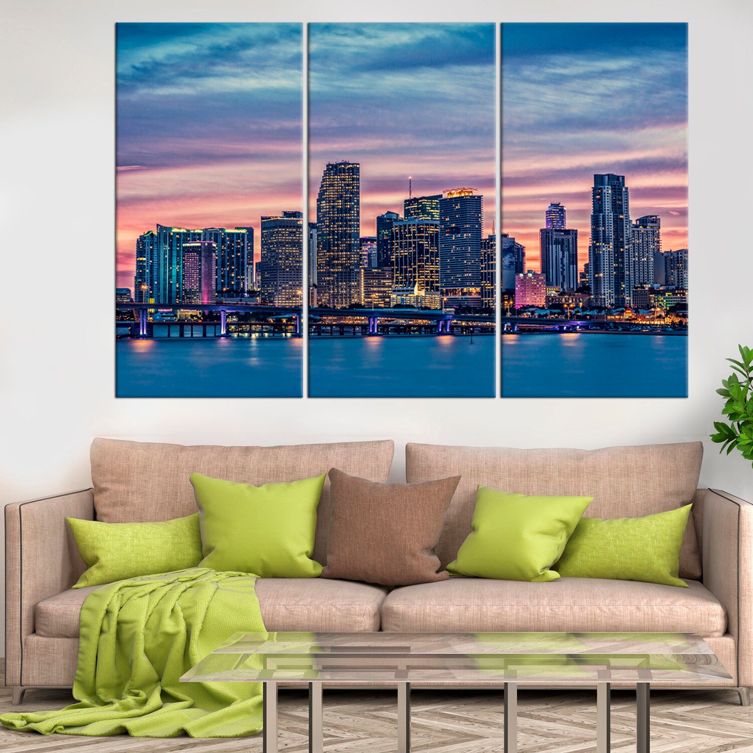 Miami Cityscape Canvas Set Panoramic City of Miami Picture - Etsy