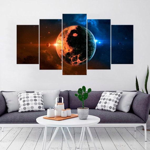 Orange And Blue Planet Abstract Drawing On Canvas Multi Panel - Multi Panel Canvas Wall Prints Orange And Blue Planet Abstract Drawing On Canvas Multi Panel - Multi Panel Canvas Wall Prints