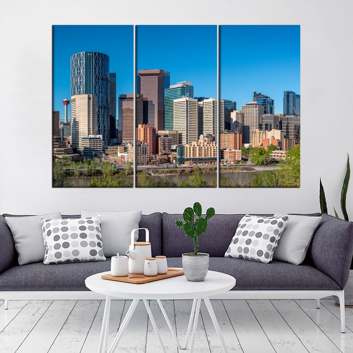 Calgary Skyline Wall Art Decor Canadian City Print on Canvas Etsy