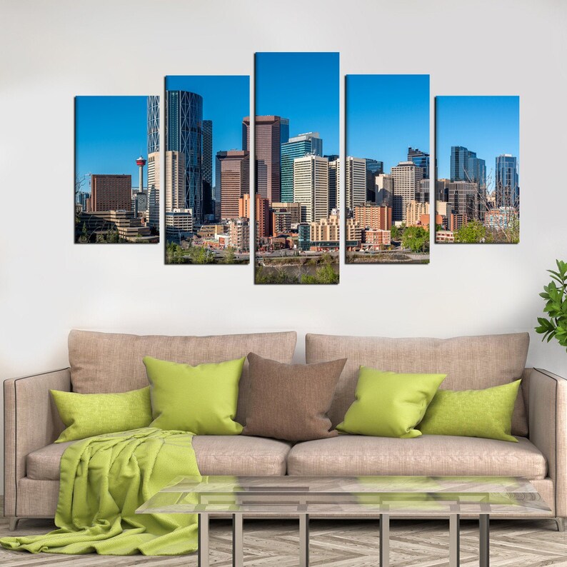 Calgary Skyline Wall Art Decor Canadian City Print on Canvas Etsy