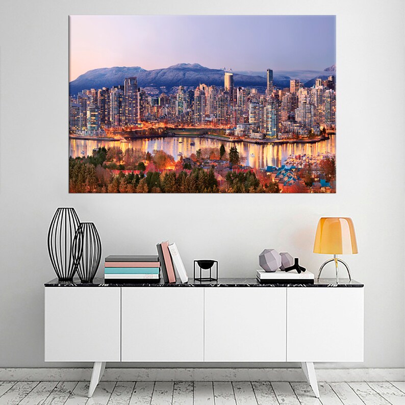 Vancouver Canada Framed Canvas Print Set Vancouver Skyline | Etsy