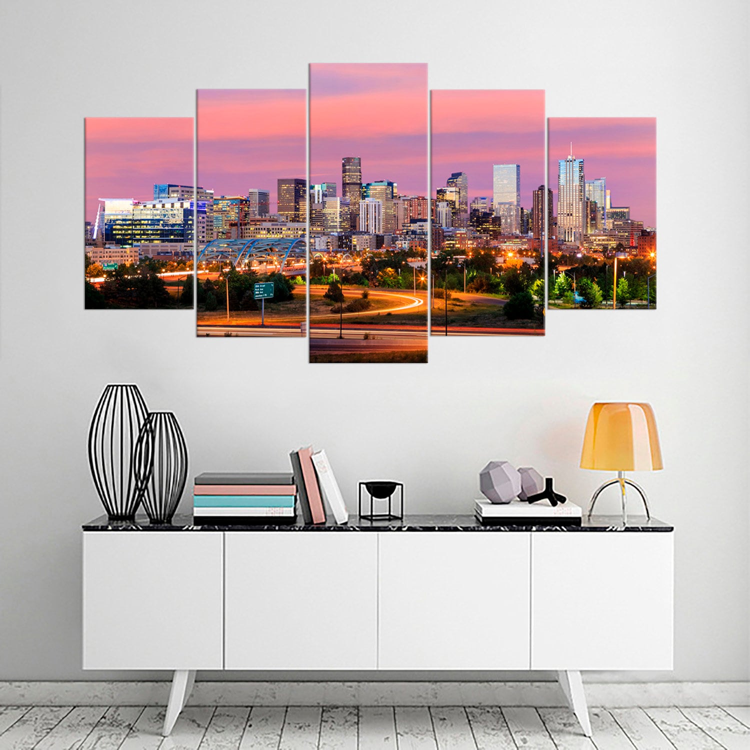 Denver Skyline Contemporary Canvas Print Set Denver Colorado Etsy