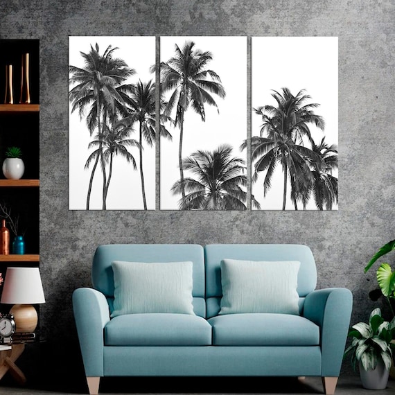 Palm Tree Canvas Wall Art Black White Jungle Print on Canvas - Etsy
