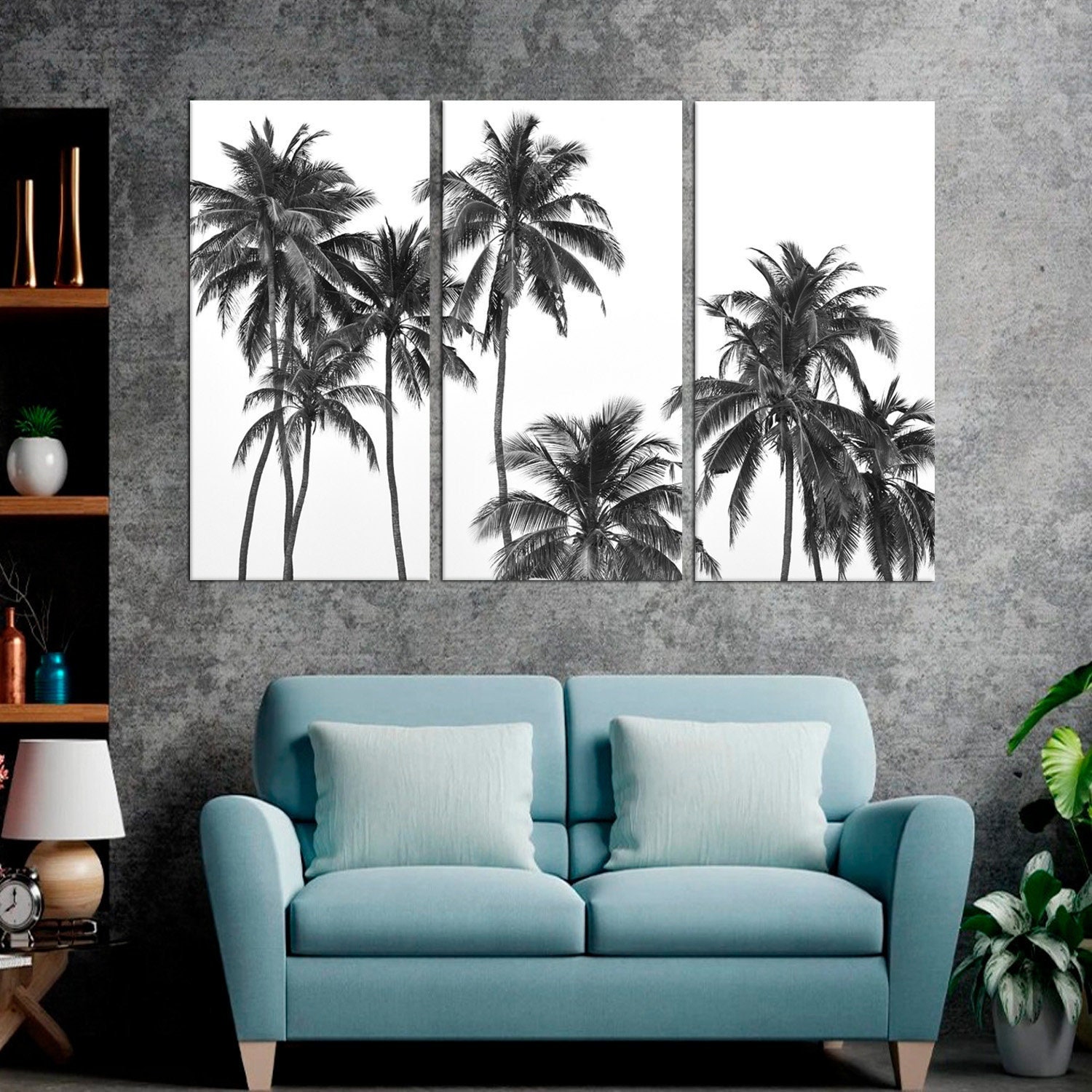 Palm Tree Canvas Wall Art Black White Jungle Print on Canvas image