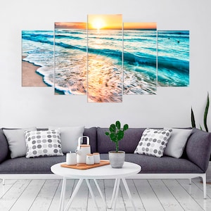 Blue Ocean Print Art Decor Ocean Photography Sandy Tropical Beach Seascape Framed Prints Nautical Art Large Coastal Print Large Beach Print