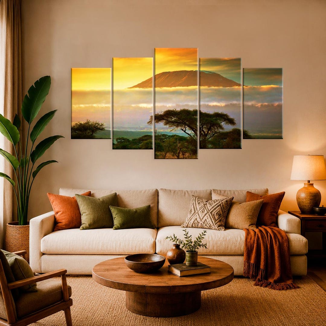 Kilimanjaro Wall Art, African Sunset Canvas, Savannah Landscape