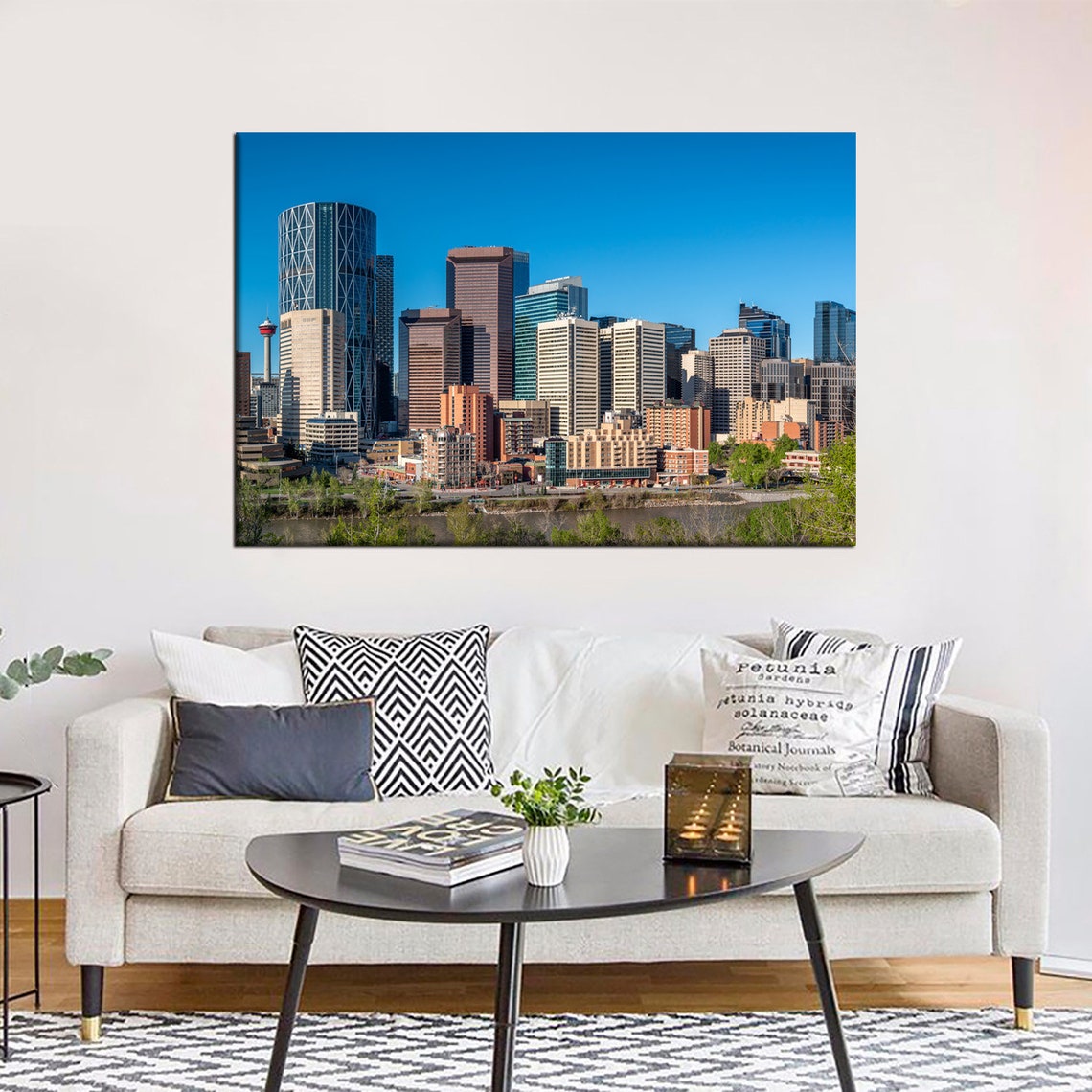 Calgary Skyline Wall Art Decor Canadian City Print on Canvas Etsy