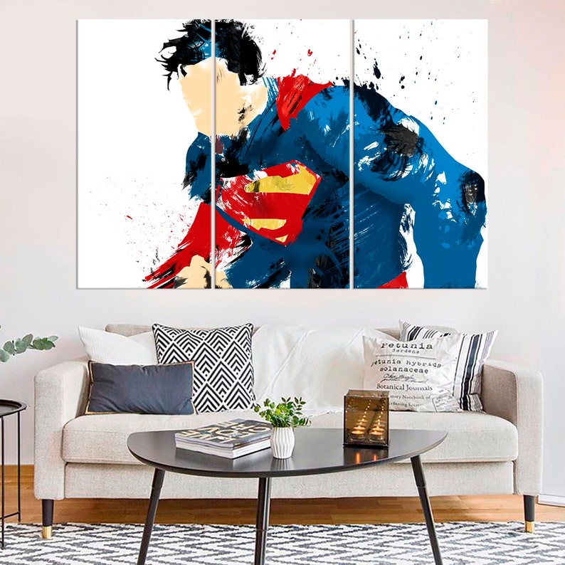 Superman Canvas Living Room Wall Art Superhero DC comic Modern Etsy