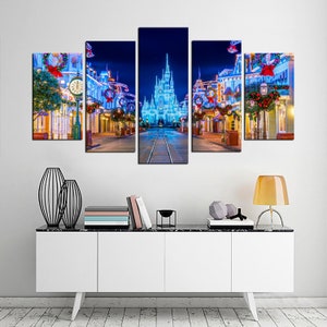 Night Light Amusement Park Disney Wall Art Disneyland Magic Kingdom Cinderella Castle Kids Room Canvas Print Home Playroom Christmas Decor