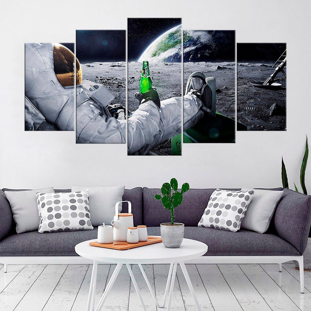 Astronaut Drinking Beer Canvas Print: Moon Space Wall Art - Etsy