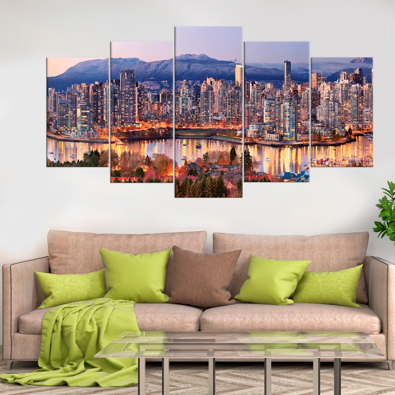 Vancouver Canada Framed Canvas Print Set Vancouver Skyline Etsy