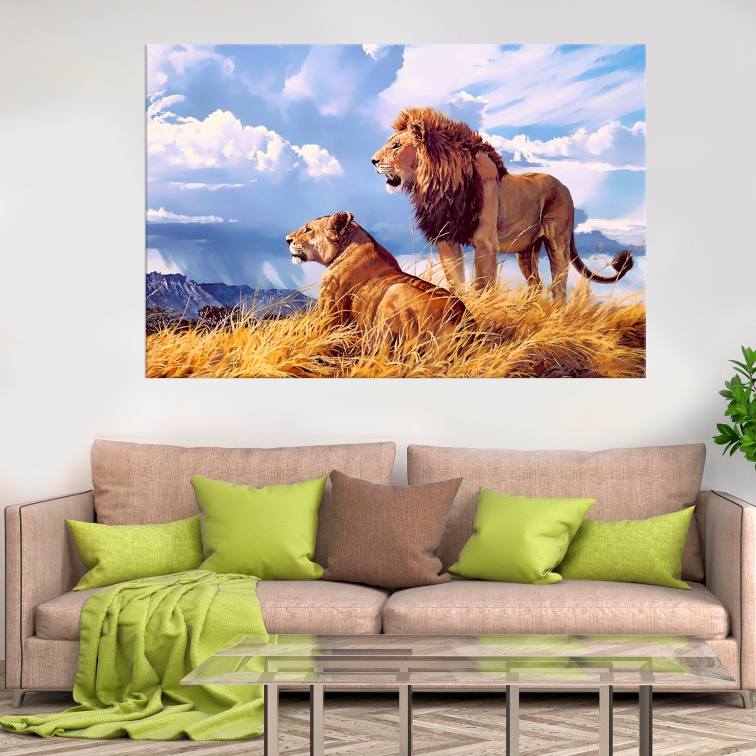Lion Lioness Artwork Canvas Print Lion King Wall Art Wildlife Etsy