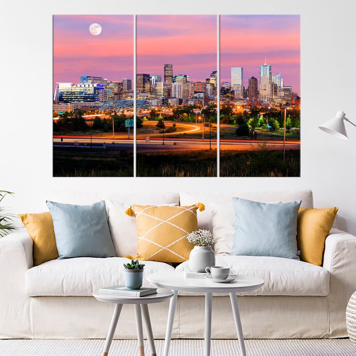 Denver Skyline Contemporary Canvas Print Set Denver Colorado Etsy