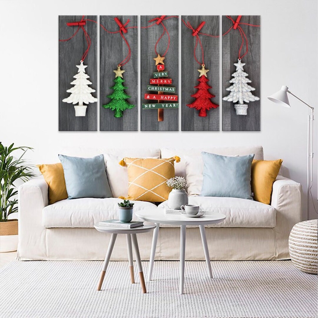 Christmas Trees Wall Art Large Print on Canvas Holiday Home Decoration