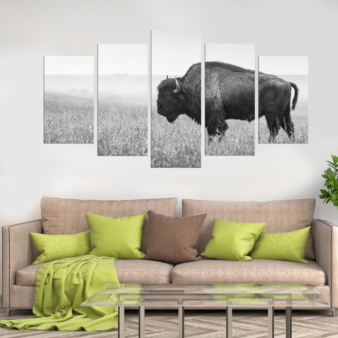 American Bison Wall Art - Western Home Decor - Black and White Canvas ...