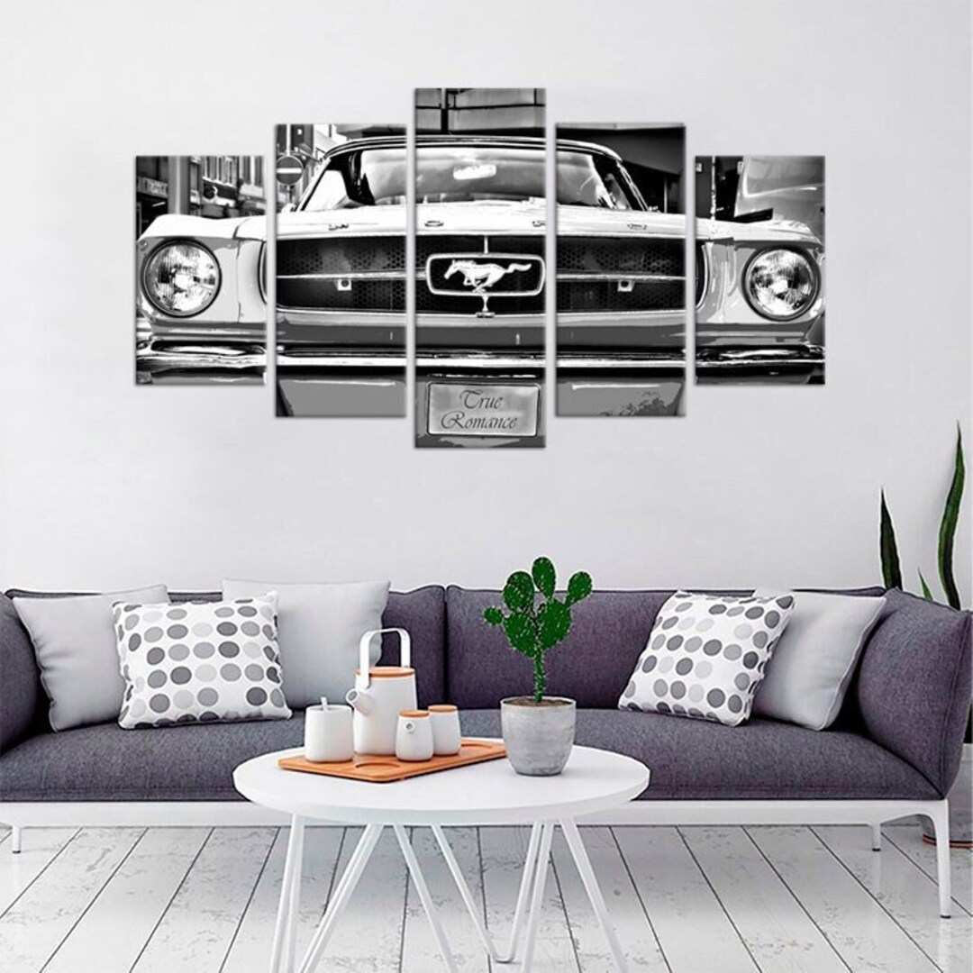 Black and White Ford Mustang Vintage Car Canvas Print Classic Mustang Wall Art Muscle Sport Car