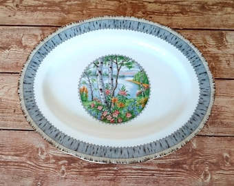 Royal Albert Silver Birch Platter: Vintage Bone China Serving Dish, Modern Cottage, Country Cottage Décor