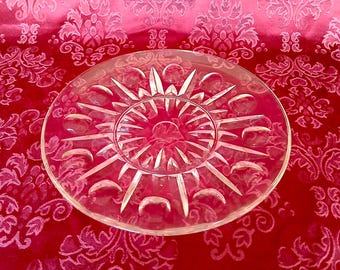 Vtg Princess House Regency Glass Plate, Art Deco Modern Pressed, Starburst Thumbprint, Catchall, 60s Collector Decor, MCM, Grandmillennial