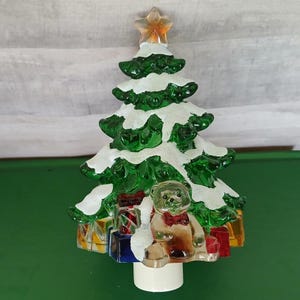 Plug In Christmas Tree and Presents w Snow Nightlight, Tree Night light, Tree with Star & Snow Plug In Nightlight, Plastic or Acrylic Light