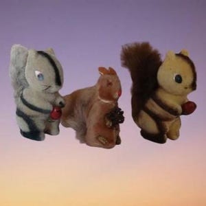 2 Vintage Flocked Chipmunks and One Real Fur Squirrel, Japan, MCM Collectible, Real Fur Tails, Grand Millennial, Mini Animal Collector, 3" 4.9 (260)