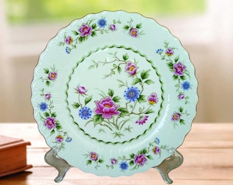 Vtg White  & Pink Roses Floral Plate, Andrea by Sadek, Spring Night, Gold Trim, Made Japan, Wall Décor, Catchall Plate, 9", 70s, Cottagecore