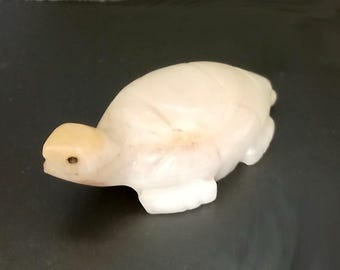 Hand carved natural onyx stone turtle-tortoise figurine, use as paperweight, Made in Mexico, 1960s, 3.75" x 3 .25", Turtle Lover Collector