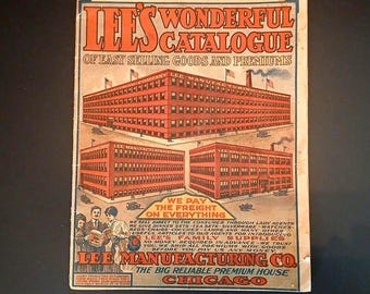 Lees wunderbarer Katalog von 1911, Werbeartikel der Lee Manufacturing Co., 8,25 x 10,25 Zoll, Gelbe Seiten, Risse, Taschenbuch, Katalog für Haushaltswaren