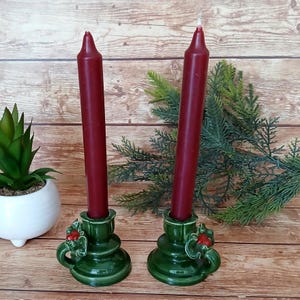 Vintage Ceramic Holly Berry Candle Holders: MCM Christmas Decor, Set of 2