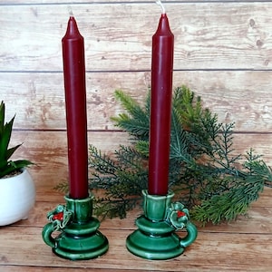 Vintage Ceramic Holly Berry Candlestick Holders: MCM Christmas Decor, Set of 2