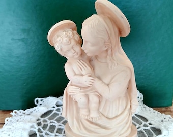 Vintage Madonna and Baby Jesus Figurine: Marble Composite, Made in Italy