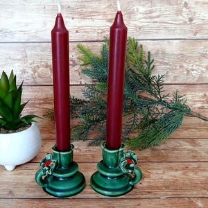 Vintage Ceramic Holly Berry Candle Holders: MCM Christmas Decor, Set of 2