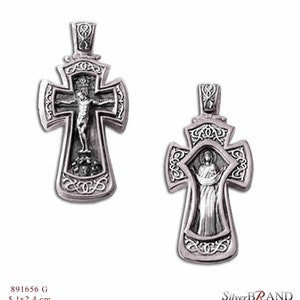 Croix d’argent 925 Crucifixion de Jésus - Vierge Marie | Croix orthodoxe grecque chrétienne