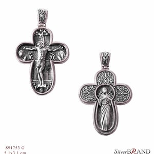Croix d’argent 925 Crucifixion de Jésus - Vierge Marie Semistrelia | Croix orthodoxe grecque chrétienne