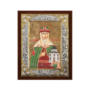 Saint Olga Greek Orthodox Silver Icon Hagiography 26x20cm
