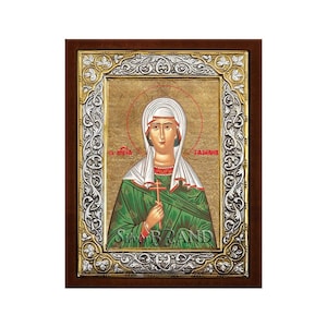 Saint Tamara Greek Orthodox Silver Icon Hagiography 26x20cm
