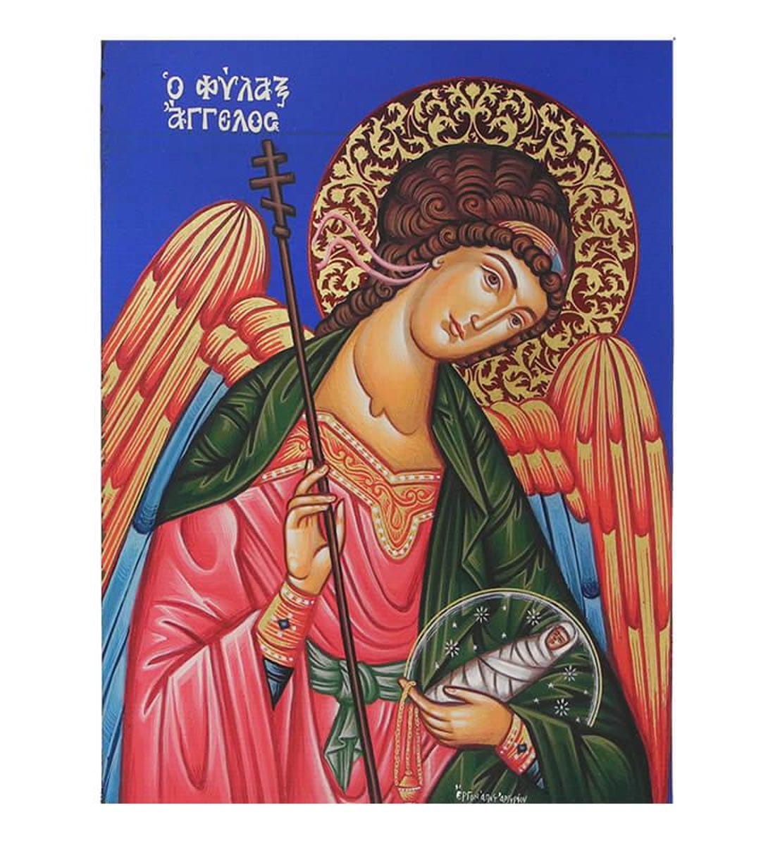 Guardian Angel Wooden Icon - Greek Orthodox Byzantine Style Wall ...