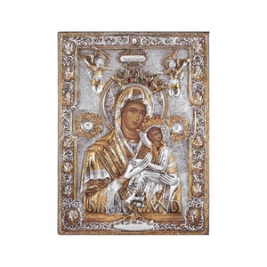 Virgin Mary Theotokos Amolyntos Greek Orthodox Silver Icon 31x22cm (Gold Plated)